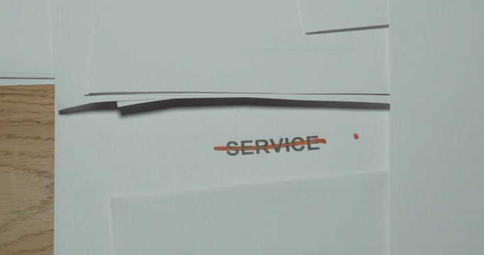 Service crossed out with a red line on paper, representing cancellation, withdrawal and changes to planned services