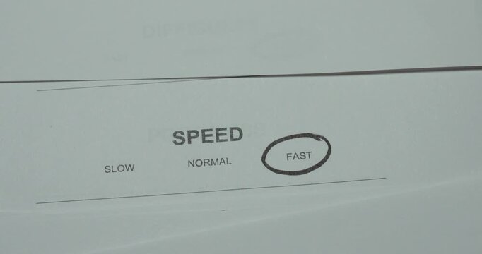Person circles Fast on a Speed scale with Slow, Normal and Fast options, representing high speed, quick performance and efficiency.