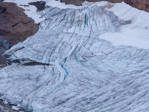 Glacier Ice Crevasses on Alpine Mountain Slope Near Chilliwack, British Columbia, Canada