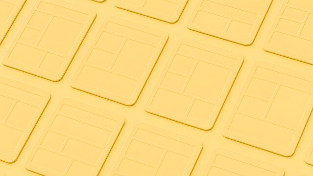 Yellow Isometric UI UX Wireframe Templates Arranged on Surface