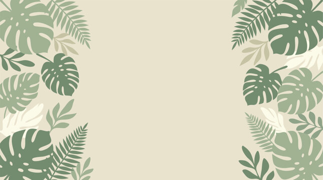 This tropical leaf illustration features a decorative border frame design on a neutral background, creating a natural artistic style.