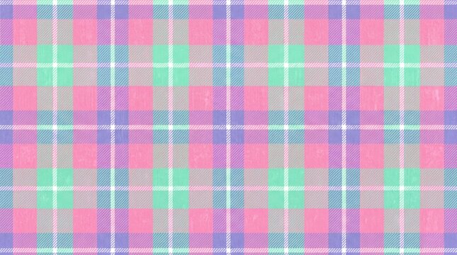 Pastel pink and purple plaid tartan fabric pattern background with soft pastel color palette