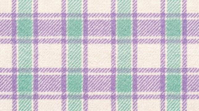 Soft checkered fabric pattern featuring pastel purple and mint green colors combined with white lines