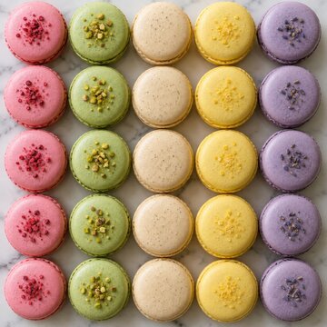 Pastel Macarons in Repeating Rows
