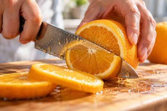 Slicing Fresh Orange for Breakfast