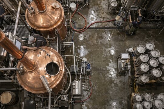 Aerial View of Copper Distillery and Barrels