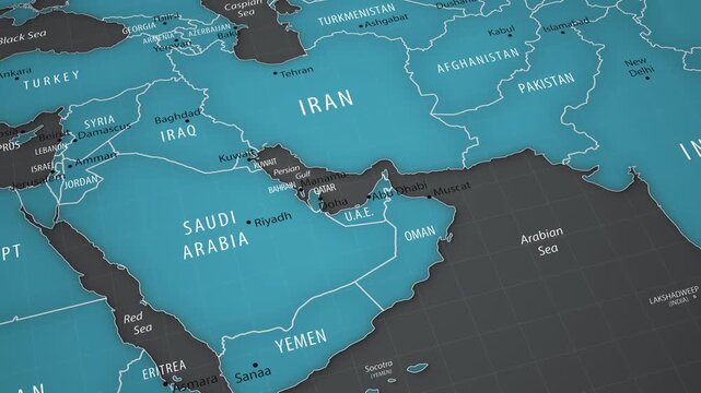 United Arab Emirates on the political map of Asia with smooth camera movement