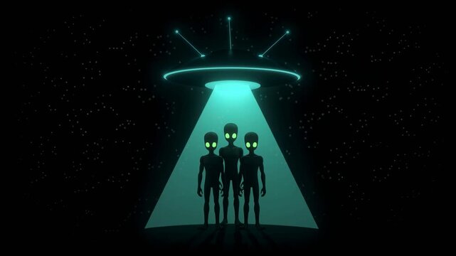 Alien Abduction Under Glowing UFO Beam in Dark Space