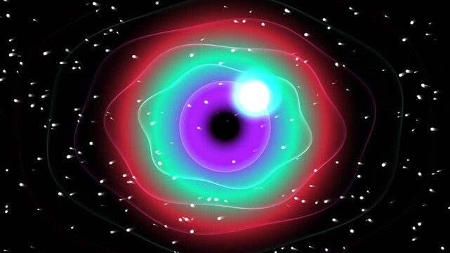 Cosmic supernova star explosion in deep space, colorful nebula animation with black hole, glowing sci-fi galaxy motion background