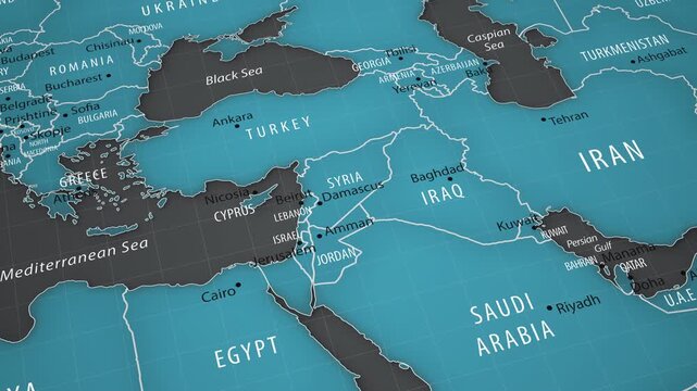 Syria on the political map of Asia with smooth camera movement