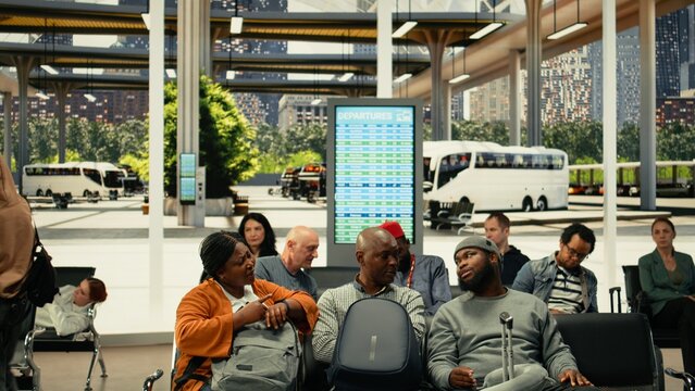 Sleepy African American group of travelers experiencing travel fatigue