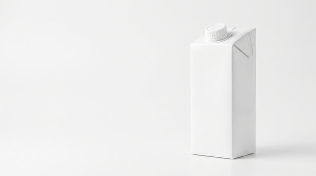 Blank beverage carton with screw cap on white background. Juice box mockup for drink packaging and beverage branding. Unbranded carton design. Minimal product presentation with copy space.
