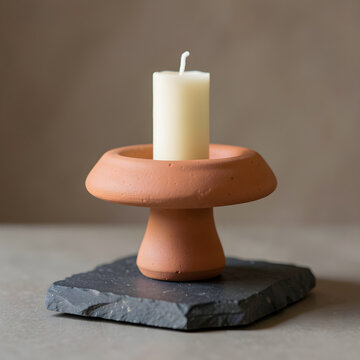 Ceramic mushroom candle holder with a broad cap