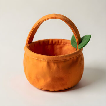 Orange fabric pumpkin basket with a curved handle