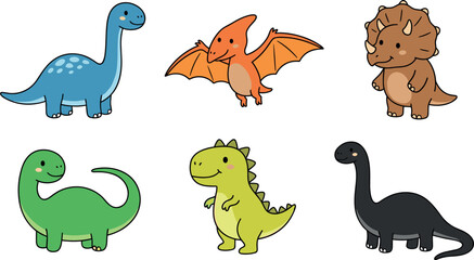 Cute Cartoon Baby Dinosaur Vector Character Set with Colorful Friendly Prehistoric Animals for Kids Nursery Designs, Sticker Sheets, and Preschool Birthday Graphics © Monisa
