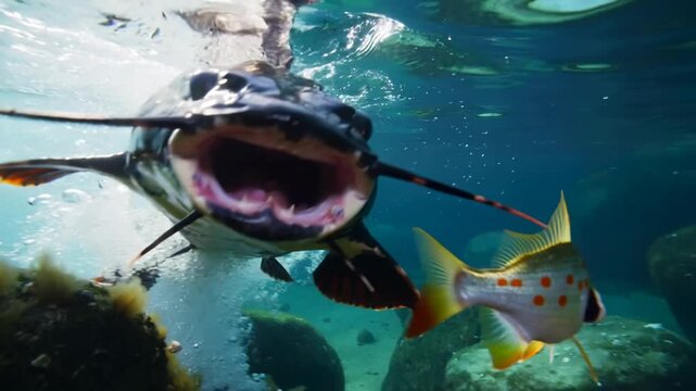 Catfish Catching Prey in Natural Underwater Habitat