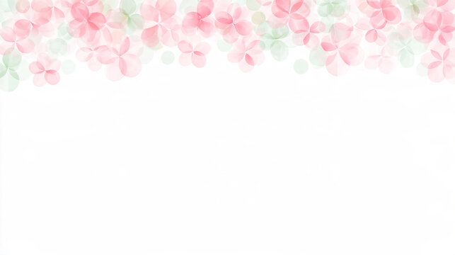 ピンクの桜と新緑を上部に散りばめた春らしいフレーム背景
