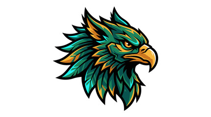 Fototapeta premium Eagle Head Mascot Logo Design in Stylized Vector Style with Teal and Gold Colors