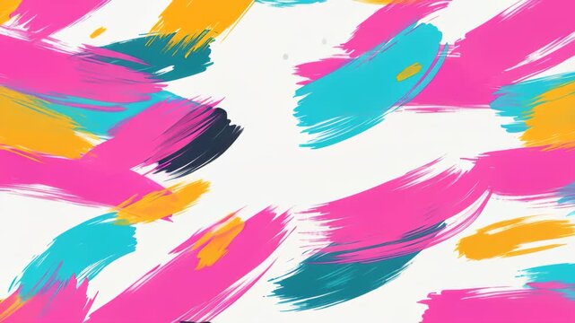 Vibrant Brushstrokes: A dynamic explosion of color with energetic, abstract brushstrokes in pink, turquoise, and yellow on a white background, perfect for creative projects and designs.