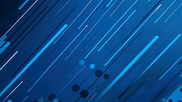 Abstract Blue Lines and Dots: A dynamic abstract composition featuring diagonal blue lines and scattered dark dots against a gradient blue background.
