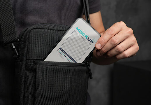 Hand Pulling Phone from Bag Screen Mockup