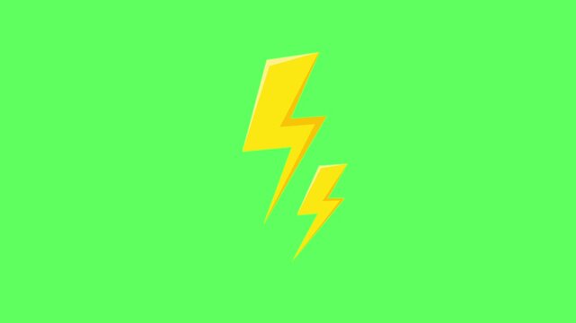 vector animated bright yellow lightning bolts flashing or glowing