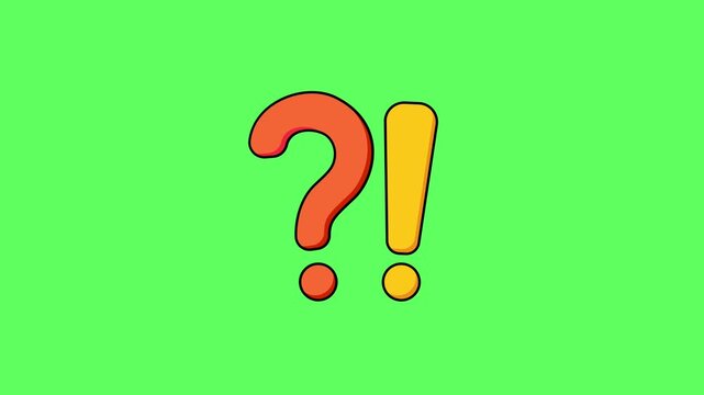 vector animated orange question mark and yellow exclamation mark standing side by side