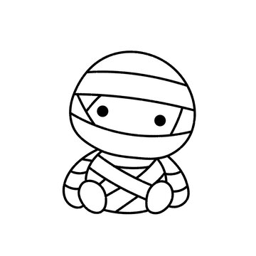 Chibi Halloween Mummy Line Art Outline Illustration Icon
