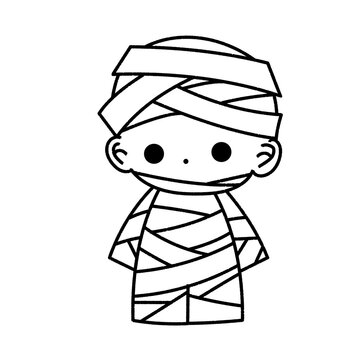 Chibi Halloween Mummy Line Art Outline Illustration Icon