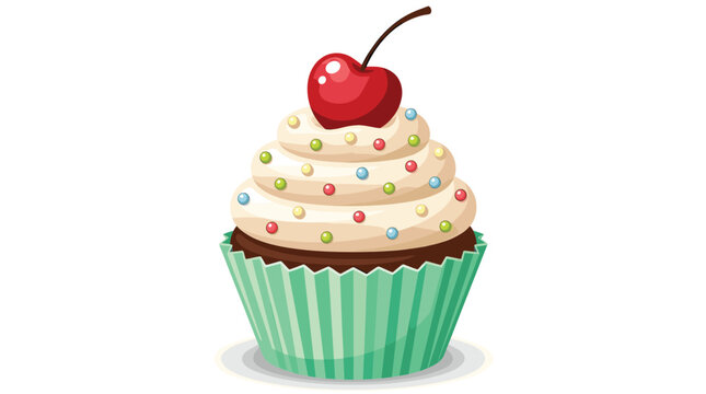 Pixel art cupcake with vanilla frosting cherry and colorful sprinkles for bakery sticker design