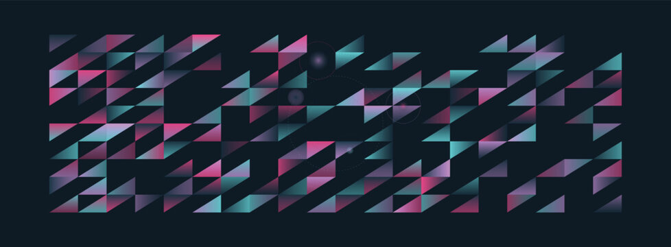 Abstract vector graphic illustration featuring neon pink and blue geometric triangular patterns against a dark textured background