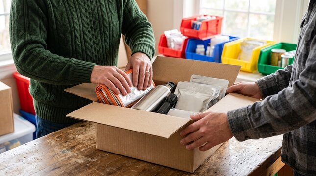Volunteers assemble anonymous household readiness kits