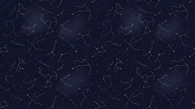 Galaxy seamless pattern with constellations and stars in night sky