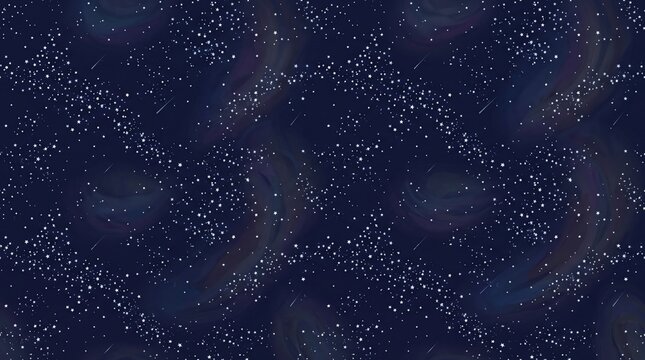 Galaxy seamless pattern with white stars on dark blue background