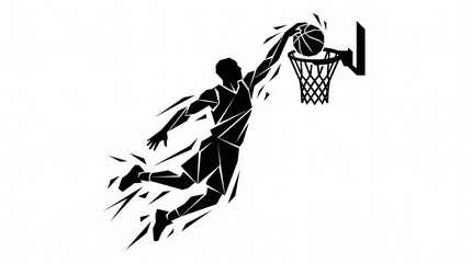 Basketball player slam dunking ball low poly design for modern sports graphics and athletic branding. © Mehedi