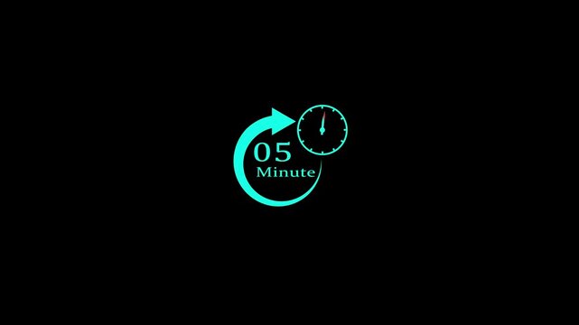 Timer 05 minutes countdown clock with circular arrow on Transparent background. clock icon animation for Time Management and Countdown Concepts.