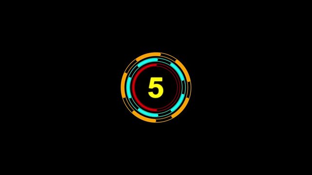 Ten second countdown animation from 10 seconds to 0 seconds on a transparent background, glowing countdown digital clock animation. 10 second countdown timer with alpha channel.