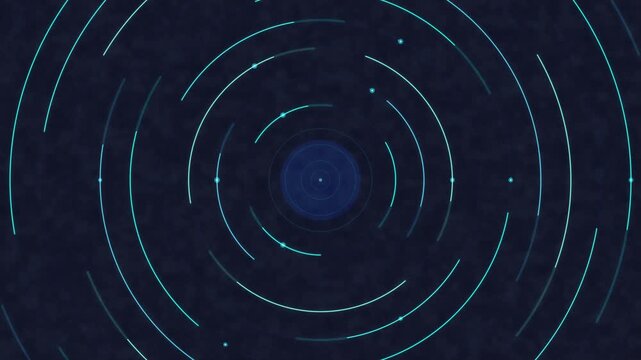 Abstract technology animation with glowing concentric circles and digital data