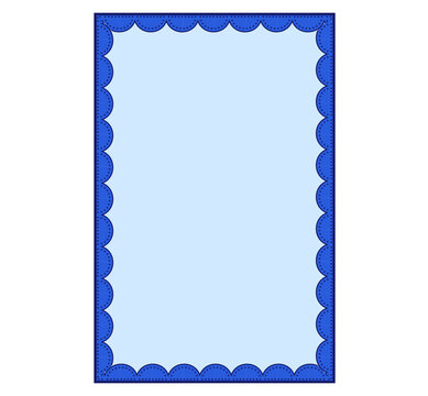 Monochrome dotted eyelet scallop lace rectangle border with broderie anglaise cutwork trim encloses. pale center in blue tones as minimal vintage frame for wedding invitations or craft labels.