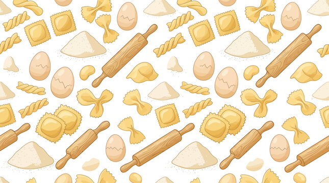 Hand-drawn pasta and baking ingredients pattern
