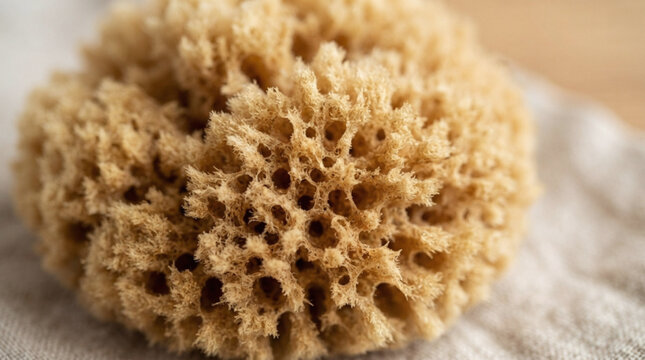 Natural sea sponge with porous texture on neutral surface