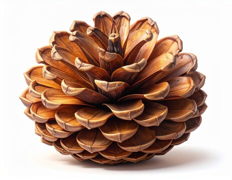 松ぼっくり　Pine Cone with Detailed Brown Scales Isolated on a White Background