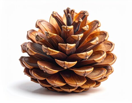 松ぼっくり　Pine Cone with Detailed Brown Scales Isolated on a White Background