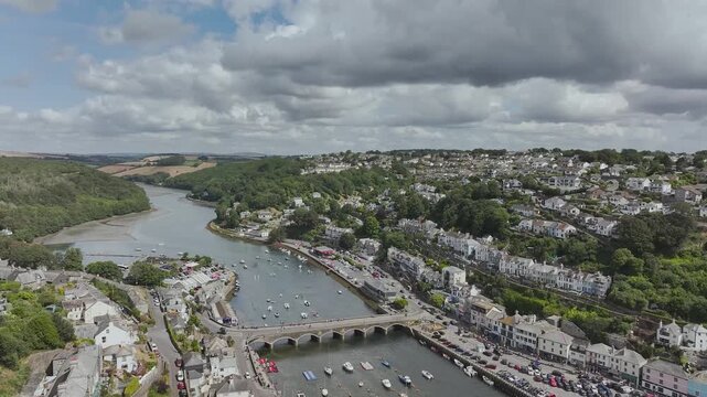 LOOE over River Looe from a drone, Cornwall, England, United Kingdom