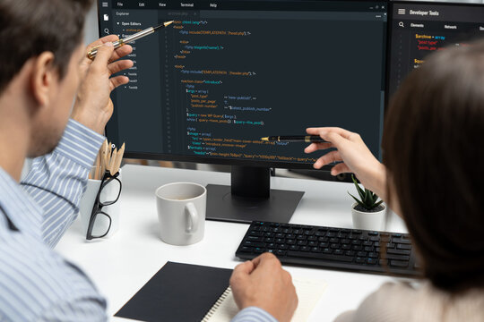 Software development programming on computer screen for brisk application and program coding