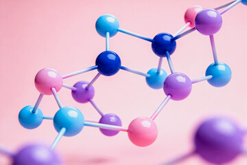 Obraz premium A 3D molecular structure model, representing atomic bonds and chemical compounds for scientific and educational use.