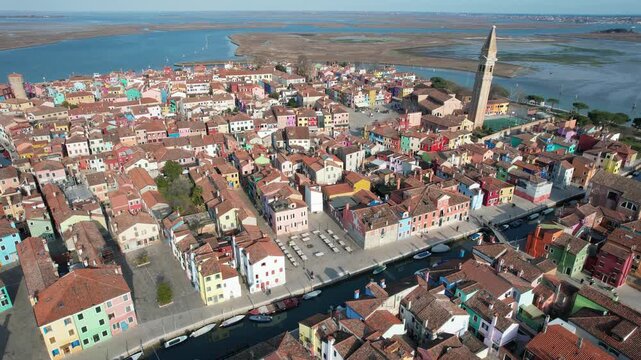Aerial view of Burano, Venice, Veneto, Italy
