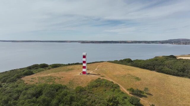 Gribbin Daymark over Gribbin Head from a drone, Fowey Estuary, Fowey, Cornwall, England, United Kingdom