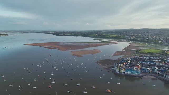 Exmouth and River Exe Dawlish Warren from a drone, Devon, England, United Kingdom
