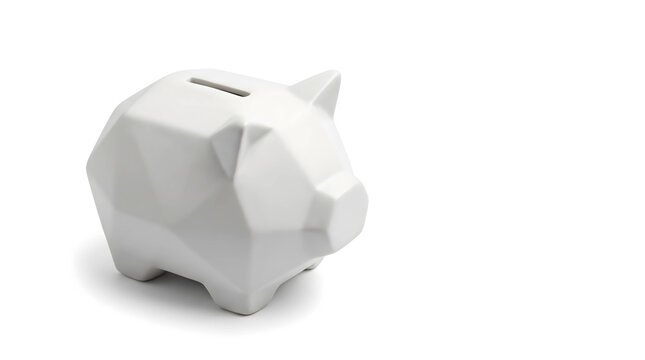 Minimalist geometric white piggy bank on plain background, symbolizing financial prudence and savings, ideal for audit reports, financial statements, and investment presentations